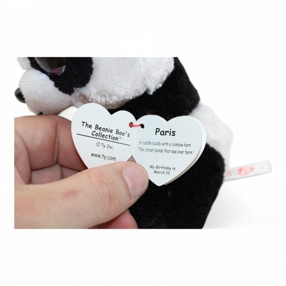 Ty Beanie Boos Paris Panda Plush Unicorn Horn Birthday March 12 Sparkly Eyes Toy - Picture 6 of 8